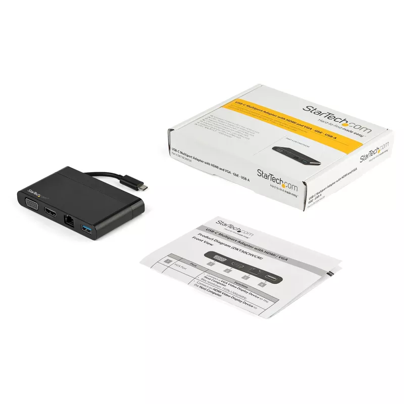StarTech.com USB-C-Multiport-Adapter mit HDMI, VGA, Gigabit-Ethernet & USB 3.0 – USB-C auf 4K HDMI oder 1080p VGA Display Mini-Dock-Hub – USB Typ-C Reise-Dockingstation für USB-C-Laptops