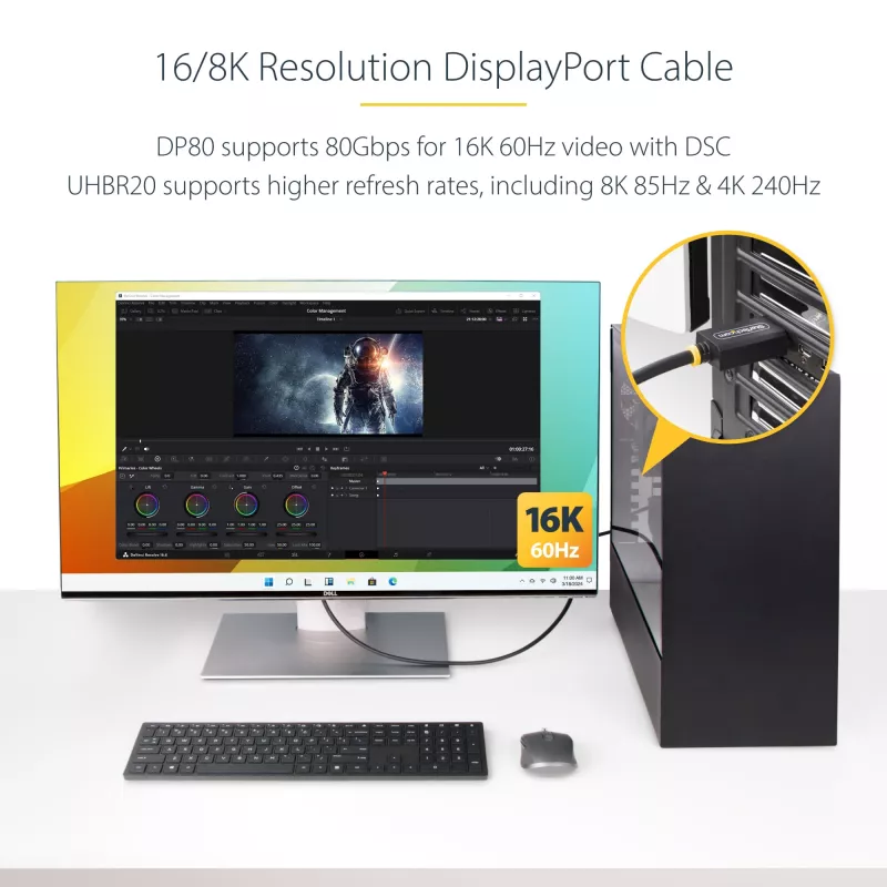 StarTech.com 1m DisplayPort 2.1 Kabel, VESA-zertifiziertes DP80 DisplayPort-Kabel mit UHBR20/HDR/DSC 1.2a/HDCP 2.2, 16K/8K 60Hz, 4K 240Hz, 80 Gbit/s, DP 2.1 Kabel, UHD-Monitorkabel, M/M