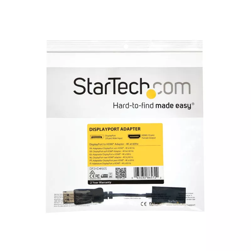 StarTech.com DisplayPort-auf-HDMI-Adapter - 4K 60Hz Aktiver DP 1.4 auf HDMI 2.0 Videokonverter - DP auf HDMI Monitor/TV/Display Kabeladapter Dongle - Einrastender DP-Stecker