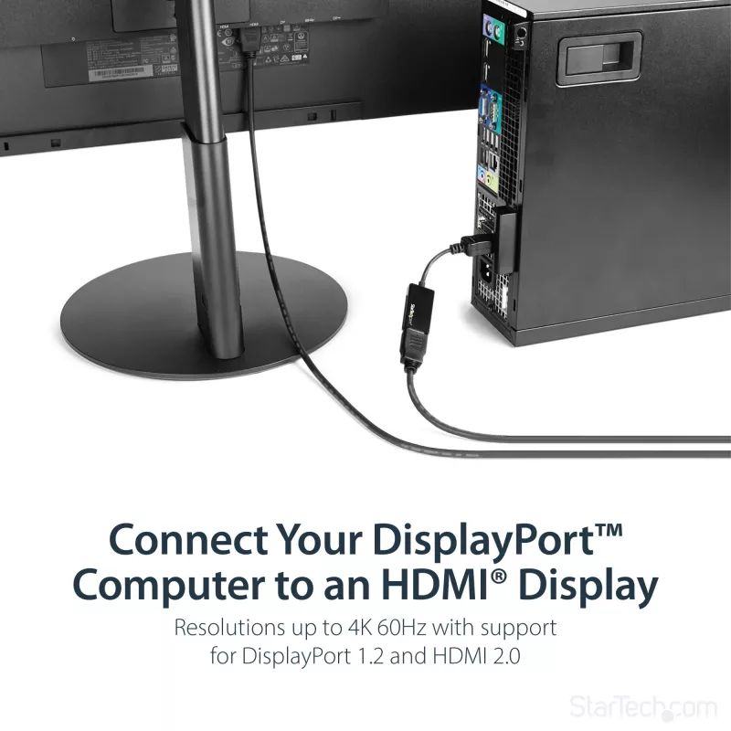 StarTech.com DisplayPort-auf-HDMI-Adapter - 4K 60Hz Aktiver DP 1.4 auf HDMI 2.0 Videokonverter - DP auf HDMI Monitor/TV/Display Kabeladapter Dongle - Einrastender DP-Stecker