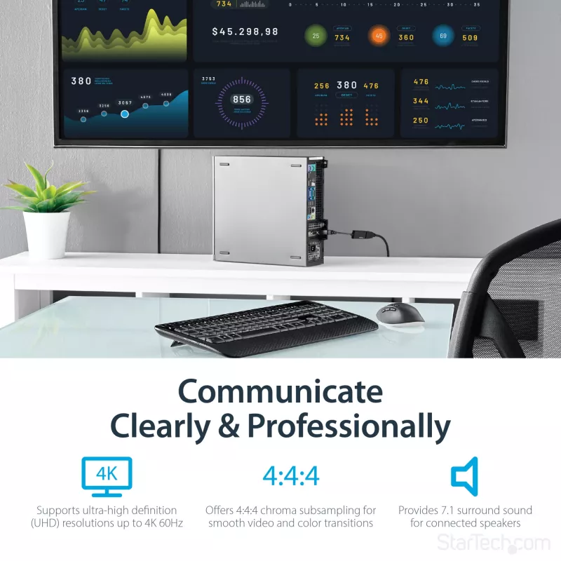 StarTech.com DisplayPort-auf-HDMI-Adapter - 4K 60Hz Aktiver DP 1.4 auf HDMI 2.0 Videokonverter - DP auf HDMI Monitor/TV/Display Kabeladapter Dongle - Einrastender DP-Stecker