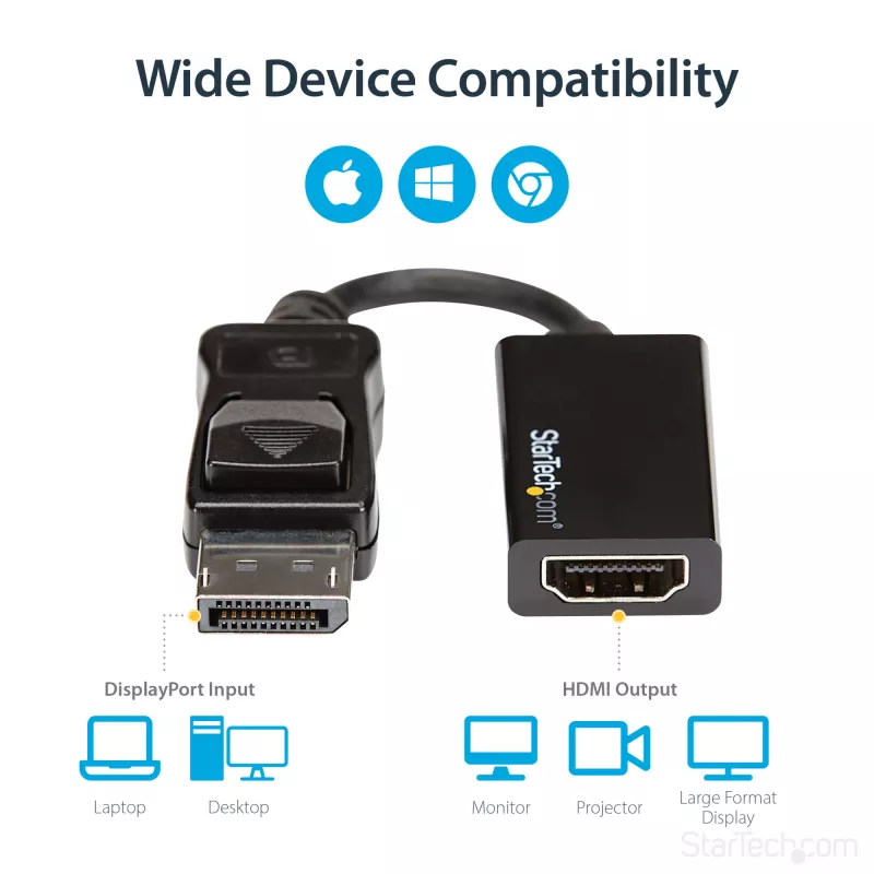 StarTech.com DisplayPort-auf-HDMI-Adapter - 4K 60Hz Aktiver DP 1.4 auf HDMI 2.0 Videokonverter - DP auf HDMI Monitor/TV/Display Kabeladapter Dongle - Einrastender DP-Stecker