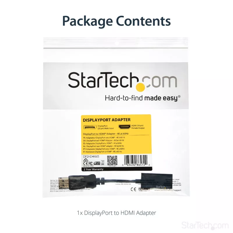 StarTech.com DisplayPort-auf-HDMI-Adapter - 4K 60Hz Aktiver DP 1.4 auf HDMI 2.0 Videokonverter - DP auf HDMI Monitor/TV/Display Kabeladapter Dongle - Einrastender DP-Stecker