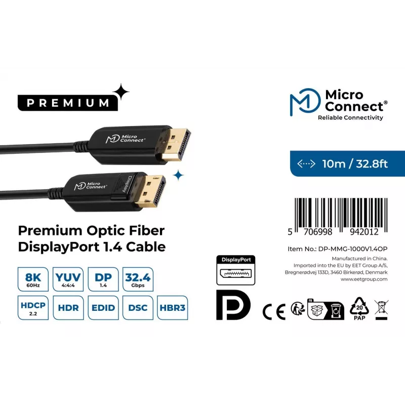 Microconnect DP-MMG-1000V1.4OP DisplayPort-Kabel 10 m Schwarz