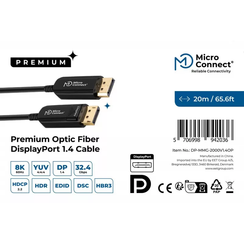 Microconnect DP-MMG-2000V1.4OP DisplayPort-Kabel 20 m Schwarz