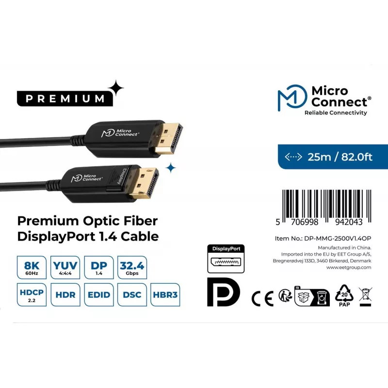 Microconnect DP-MMG-2500V1.4OP DisplayPort-Kabel 25 m Schwarz