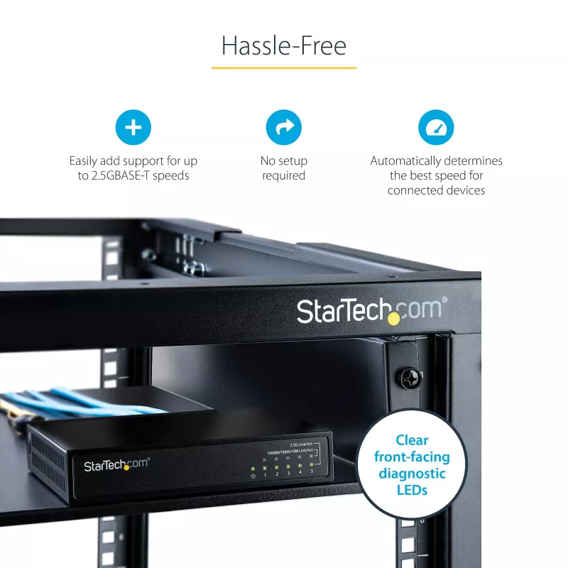 StarTech.com Unmanaged 2.5G Switch – 5-Port Gigabit Switch – 2.5GBASE-T Unmanaged Ethernet Switch – Ethernet-Splitter – DIN-Schienen- oder Wandmontage – Multi-Gigabit – Auto-MDIX – 9K Jumbo
