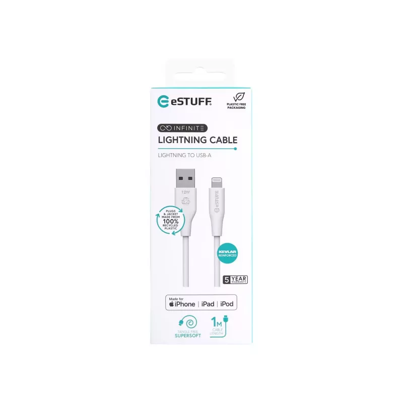 Lightning-Kabel eSTUFF ES601170 1m USB-A 2,4A 5V Weiß