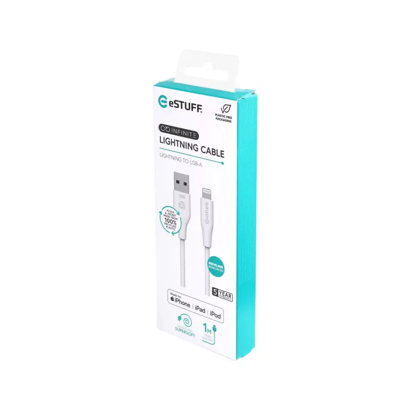 Lightning-Kabel eSTUFF ES601170 1m USB-A 2,4A 5V Weiß
