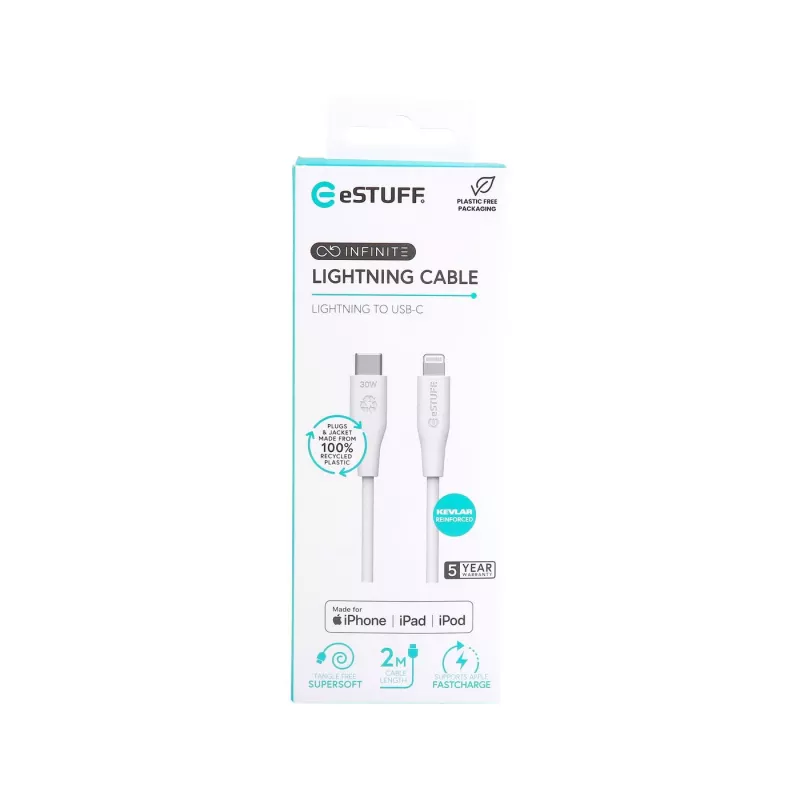 Lightning-Kabel eSTUFF ES602270 3m USB-C 2,4A Weiß