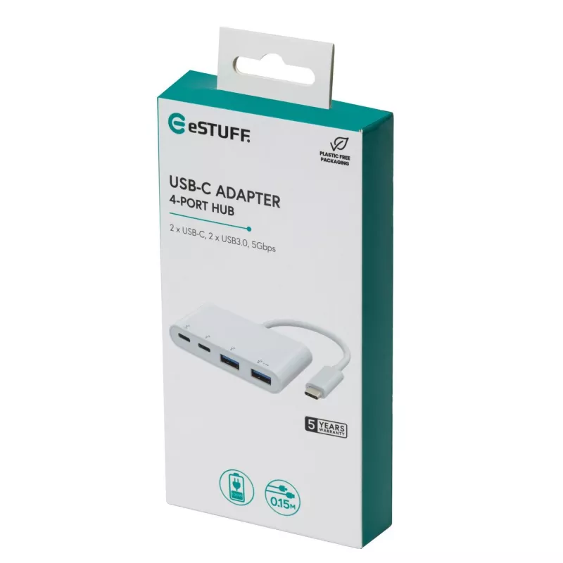 USB-Hub eSTUFF USB-C auf 2 x USB 3.0 & 2 x USB-C 3.1 10000 Mbit/s Weiß