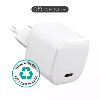 eSTUFF 100% recyceltes Plastik - Heimladegerät USB-C PD 3A 20W, EU-Stecker - Weiß