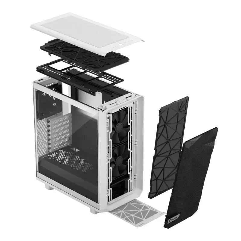 PC-Tower-Gehäuse Fractal Design Meshify 2 Compact — Weiß, unterstützt ATX-Netzteile, 2×140 mm vorne, 1×120 mm hinten, 2,5-Zoll-/3,5-Zoll-Laufwerke, 210×424×475 mm
