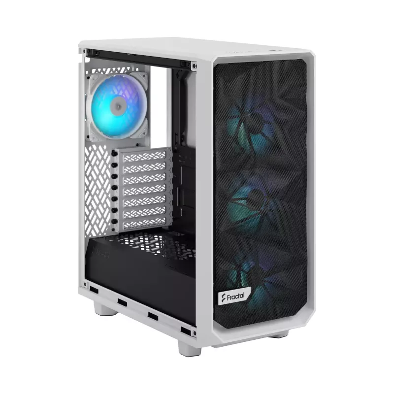 PC-Gehäuse Fractal Design Meshify 2 Compact RGB Weiß — ATX/microATX/Mini-ITX, unterstützt 3x120 mm vorne + 1x120 mm hinten, 2,5 Zoll/3,5 Zoll Laufwerke