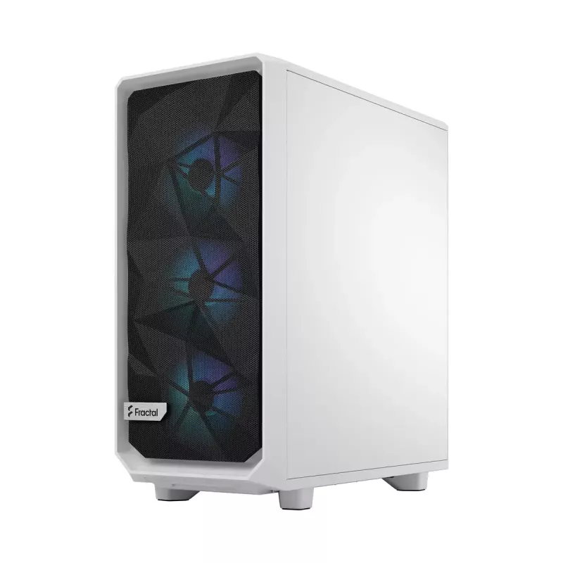 PC-Gehäuse Fractal Design Meshify 2 Compact RGB Weiß — ATX/microATX/Mini-ITX, unterstützt 3x120 mm vorne + 1x120 mm hinten, 2,5 Zoll/3,5 Zoll Laufwerke