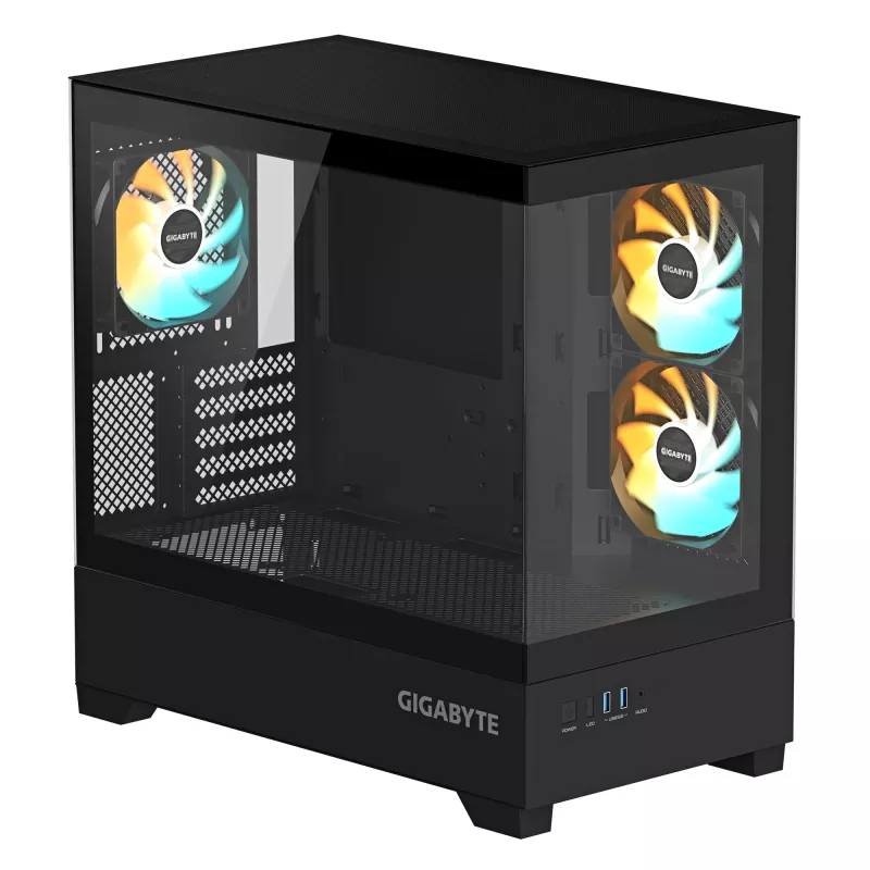 GIGABYTE C201 PANORAMIC PC-Gehäuse – Mid Tower, m-ATX, 360-mm-Radiator-Unterstützung, 3 vorinstallierte Lüfter, USB 3.0, Unterstützung für RGB Fusion