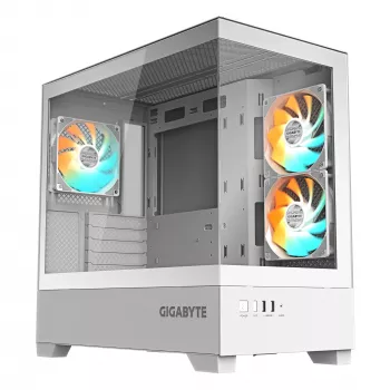 GIGABYTE C201 PANORAMIC ICE PC-Gehäuse – Mid Tower, m-ATX, 360-mm-Radiator-Unterstützung, 3 vorinstallierte Lüfter, USB 3.0, RGB-Fusion-Unterstützung