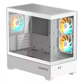 GIGABYTE C201 PANORAMIC ICE PC-Gehäuse – Mid Tower, m-ATX, 360-mm-Radiator-Unterstützung, 3 vorinstallierte Lüfter, USB 3.0, RGB-Fusion-Unterstützung