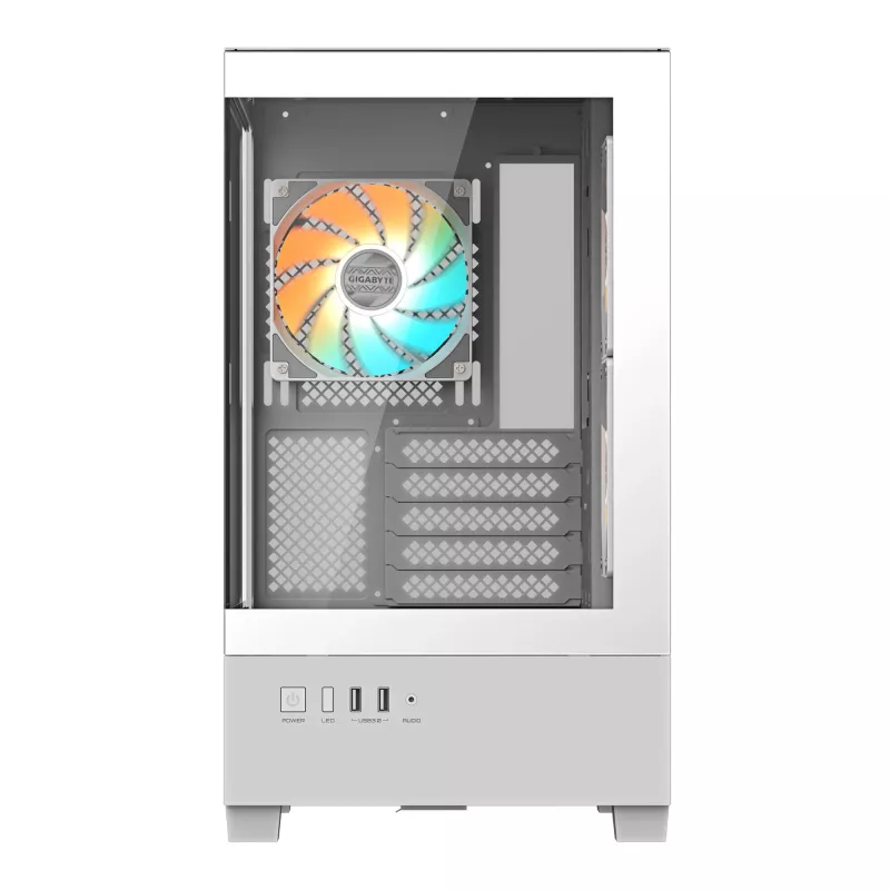 GIGABYTE C201 PANORAMIC ICE PC-Gehäuse – Mid Tower, m-ATX, 360-mm-Radiator-Unterstützung, 3 vorinstallierte Lüfter, USB 3.0, RGB-Fusion-Unterstützung