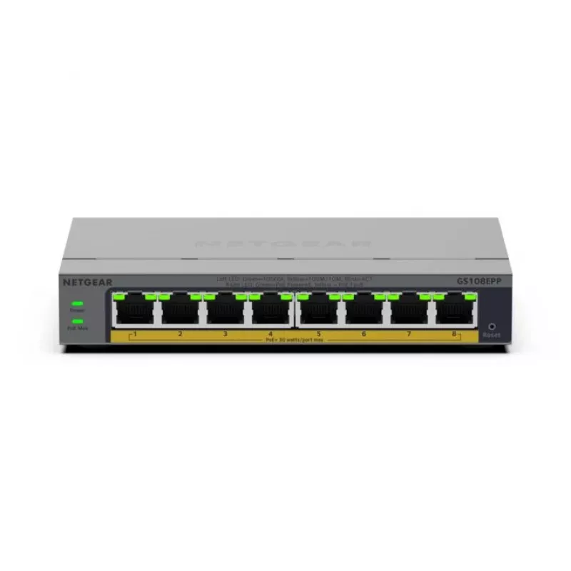 NETGEAR GS108EPP Unmanaged Gigabit Ethernet (10/100/1000) Power over Ethernet (PoE) Desktop/Wandmontage Grau