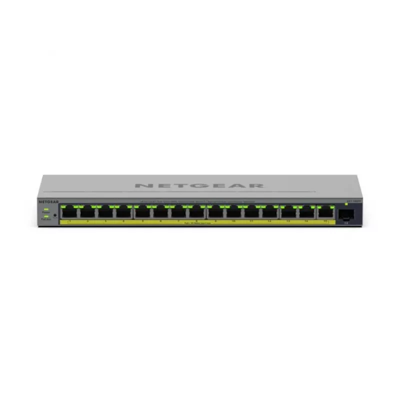 Managed L2/L3 Gigabit Ethernet PoE Switch Netgear GS116EPP — 16x RJ‑45 10/100/1000, 1x SFP, 8000 MAC-Einträge, Grau