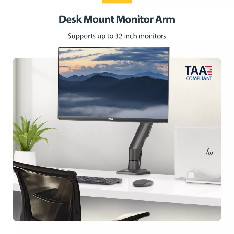 StarTech.com Schreibtisch-Monitorarm, bis zu 32 Zoll Display, max. 22 lb/10 kg, VESA 75x75/100x100, Tischklemme, voll beweglich, mechanische Feder, TAA-konform