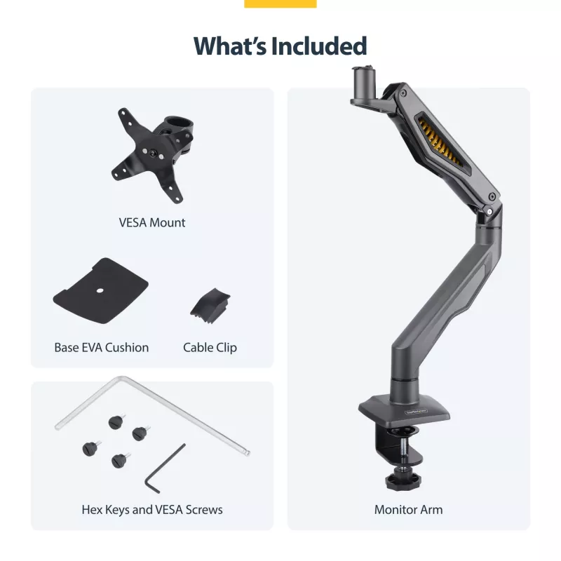 StarTech.com Schreibtisch-Monitorarm, bis zu 32 Zoll Display, max. 22 lb/10 kg, VESA 75x75/100x100, Tischklemme, voll beweglich, mechanische Feder, TAA-konform