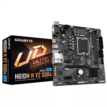 GIGABYTE H610M H V2 DDR4 Mainboard - Unterstützt Intel Core 14. Generation, 6+1+1 Hybrid Digital VRM, bis zu 3200 MHz DDR4 (OC), 1x PCIe 3.0 M.2, GbE LAN, USB 3.2 Gen 1