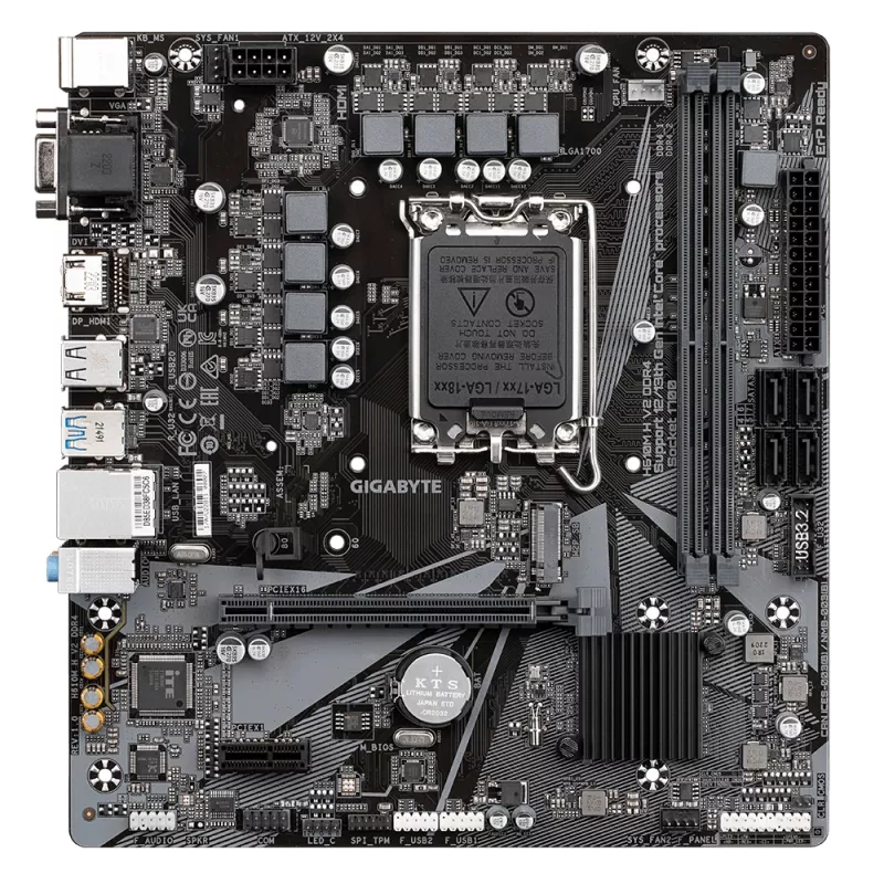GIGABYTE H610M H V2 DDR4 Mainboard - Unterstützt Intel Core 14. Generation, 6+1+1 Hybrid Digital VRM, bis zu 3200 MHz DDR4 (OC), 1x PCIe 3.0 M.2, GbE LAN, USB 3.2 Gen 1