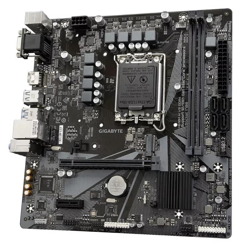 GIGABYTE H610M H V2 DDR4 Mainboard - Unterstützt Intel Core 14. Generation, 6+1+1 Hybrid Digital VRM, bis zu 3200 MHz DDR4 (OC), 1x PCIe 3.0 M.2, GbE LAN, USB 3.2 Gen 1