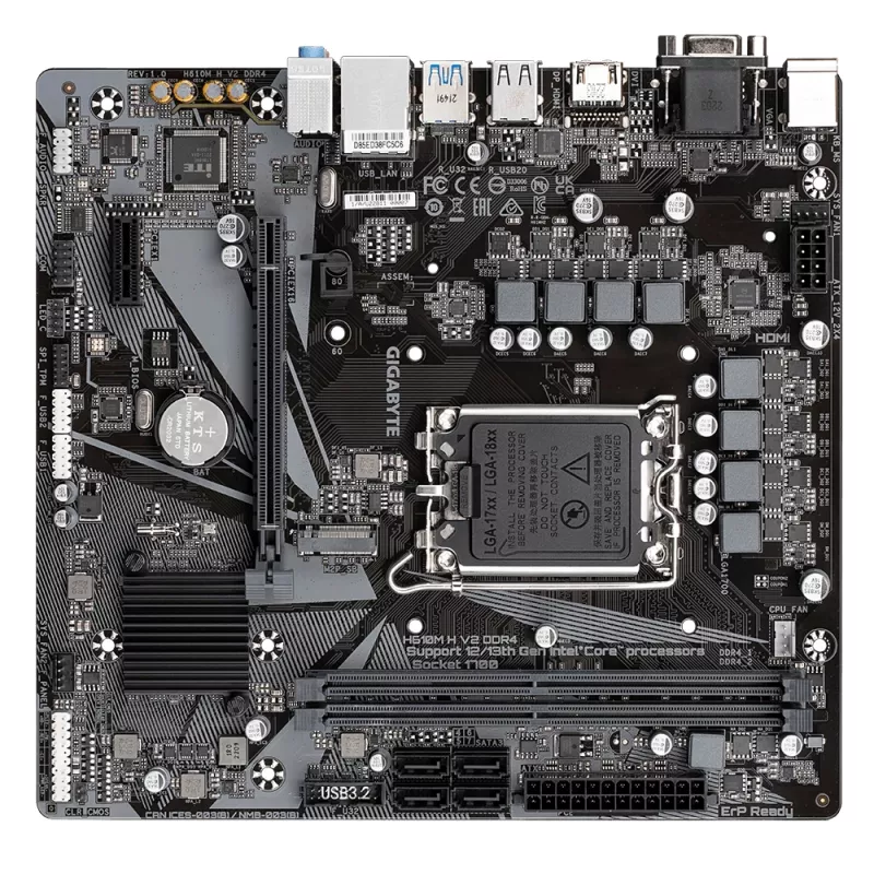 GIGABYTE H610M H V2 DDR4 Mainboard - Unterstützt Intel Core 14. Generation, 6+1+1 Hybrid Digital VRM, bis zu 3200 MHz DDR4 (OC), 1x PCIe 3.0 M.2, GbE LAN, USB 3.2 Gen 1