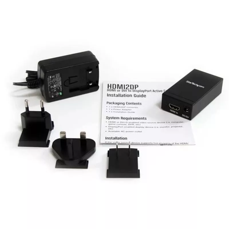 StarTech.com HDMI oder DVI zu DisplayPort Aktiver Konverter, Aktiver Videokonverter, Power, Schwarz, Stahl, CE, FCC, RoHS, 1920 x 1200 Pixel