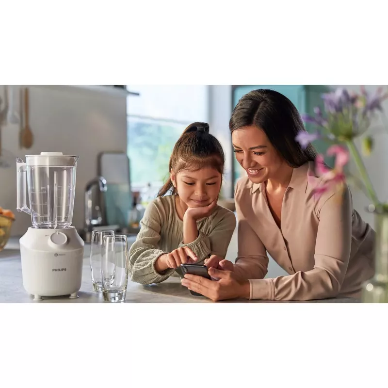 Tischmixer Philips HR2041/00 — 450 W, 1,9-L-Kunststoffbehälter, Edelstahlmesser, weiß