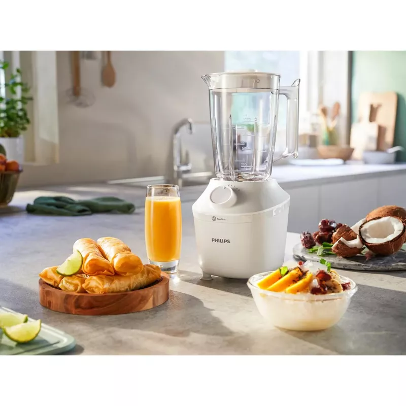 Tischmixer Philips HR2041/00 — 450 W, 1,9-L-Kunststoffbehälter, Edelstahlmesser, weiß