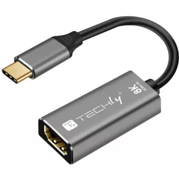 Techly IADAP-USBC-HDMI8 USB-Grafikadapter 7680 x 4320 Pixel Schwarz, Silber