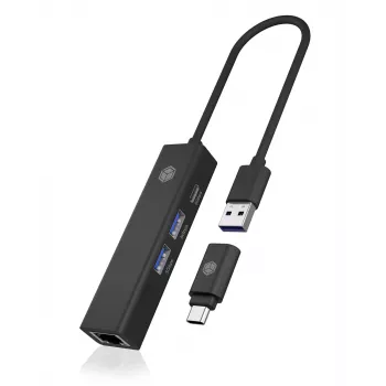 ICY BOX IB-HUB1439-LAN Kabelgebunden USB 3.2 Gen 1 (3.1 Gen 1) Typ-A Schwarz