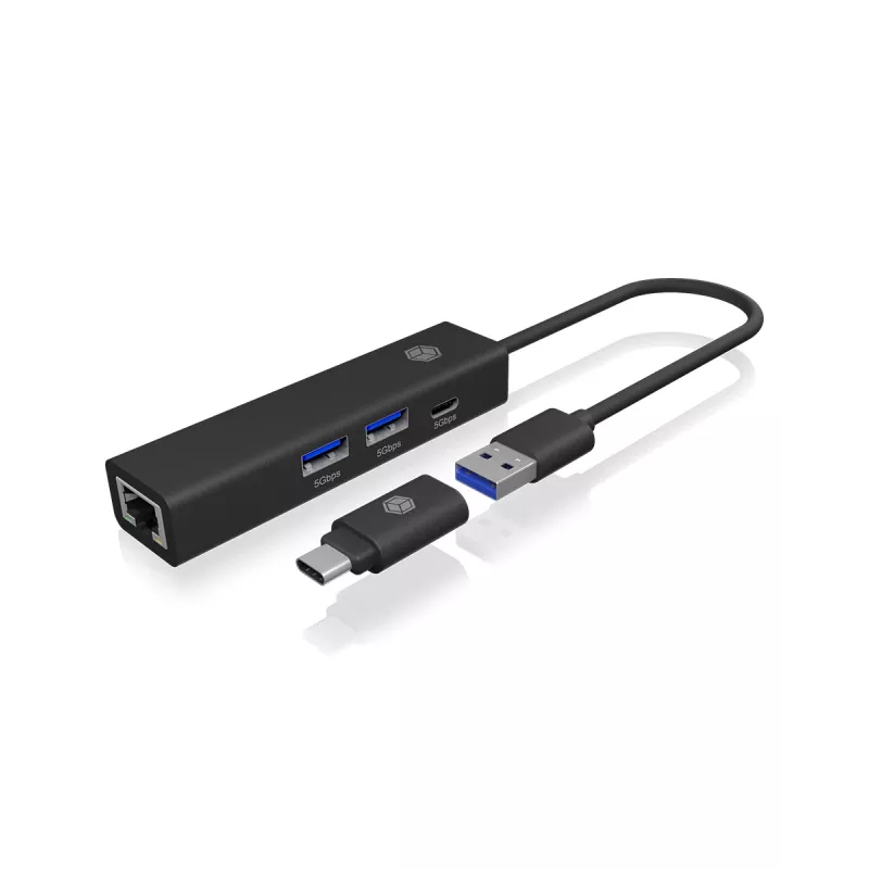 ICY BOX IB-HUB1439-LAN Kabelgebunden USB 3.2 Gen 1 (3.1 Gen 1) Typ-A Schwarz