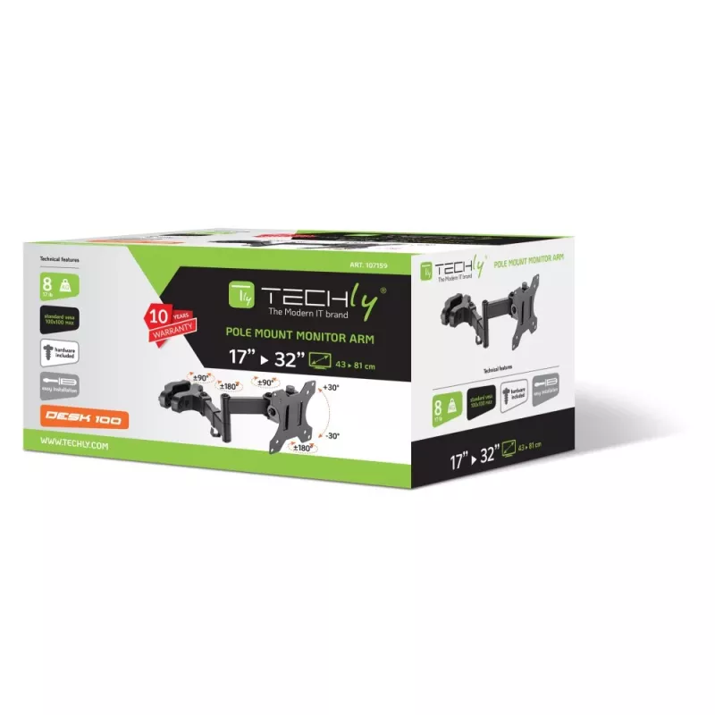Techly Halterung zur Mastbefestigung TV LED/LCD 17–32 Zoll Schwarz