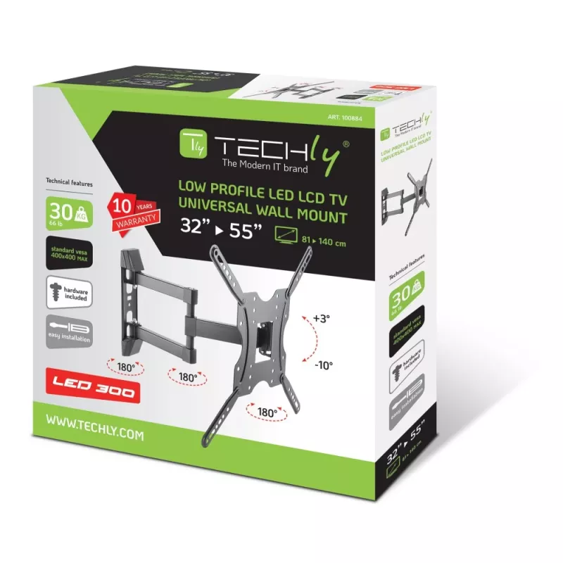 Techly 32-55 Zoll Universal LCD TV Wandhalterung Schwarz