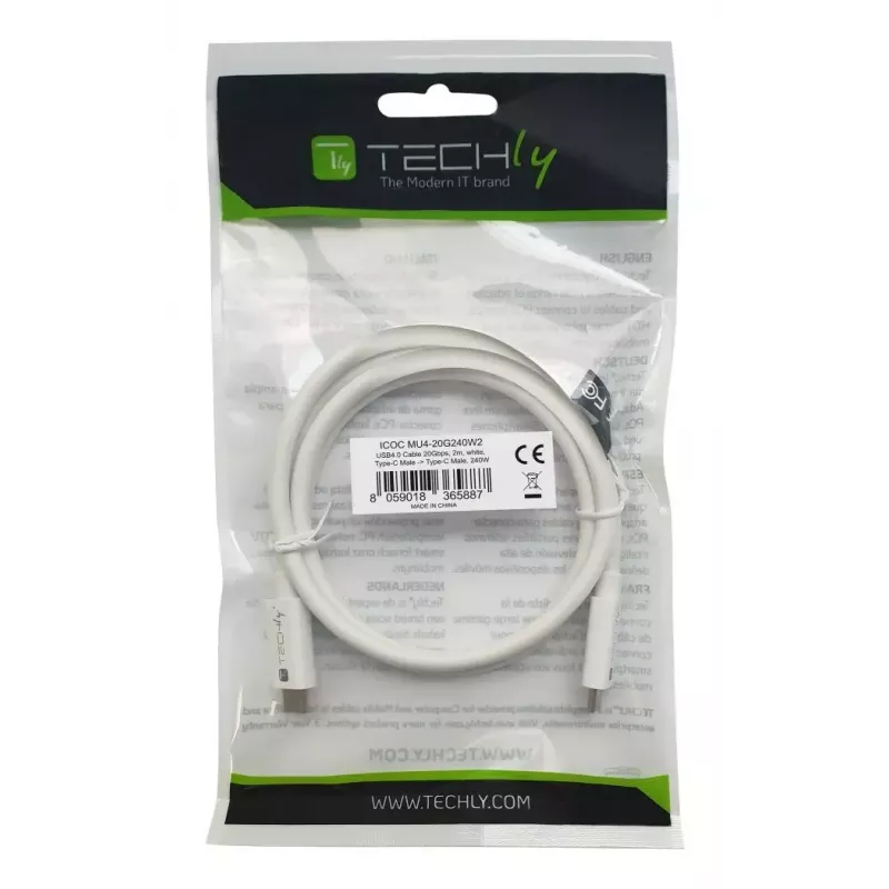 Techly ICOC-MU4-20G240W2 USB-Kabel USB4 Gen 2x2 2 m USB C Weiß