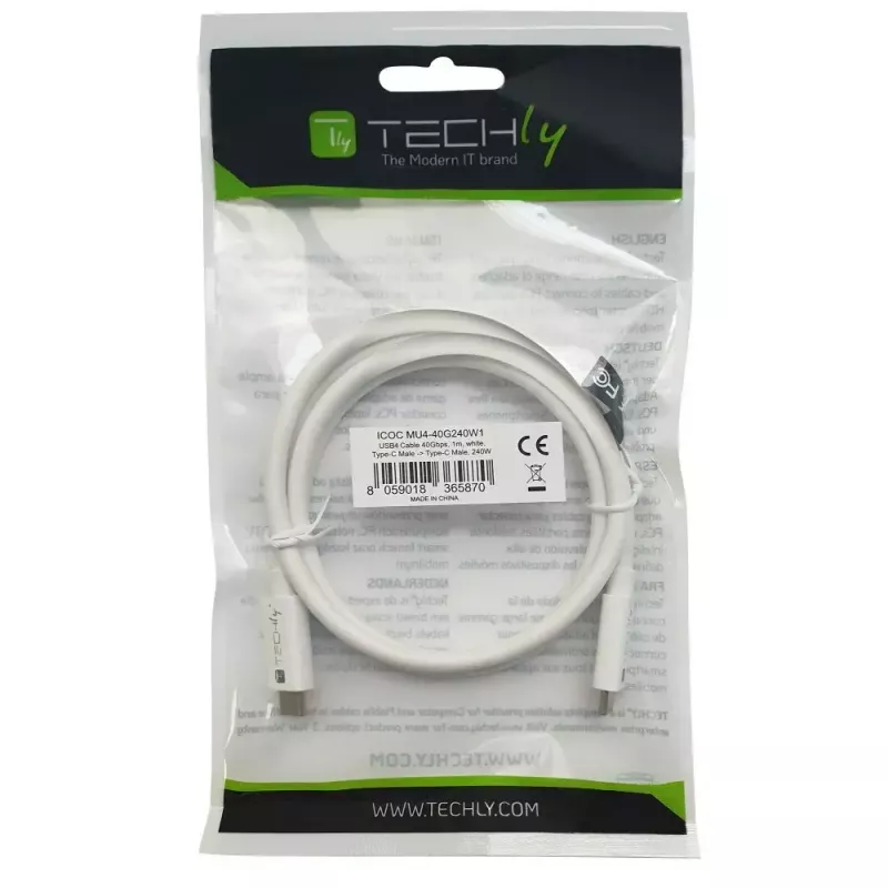 Techly ICOC-MU4-40G240W1 USB-Kabel USB4 Gen 3x2 1 m USB C Weiß