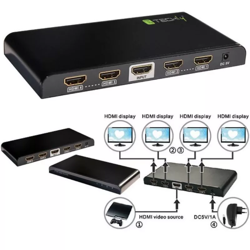 Techly Splitter HDMI 2.0 4K UHD 3D 4-fach