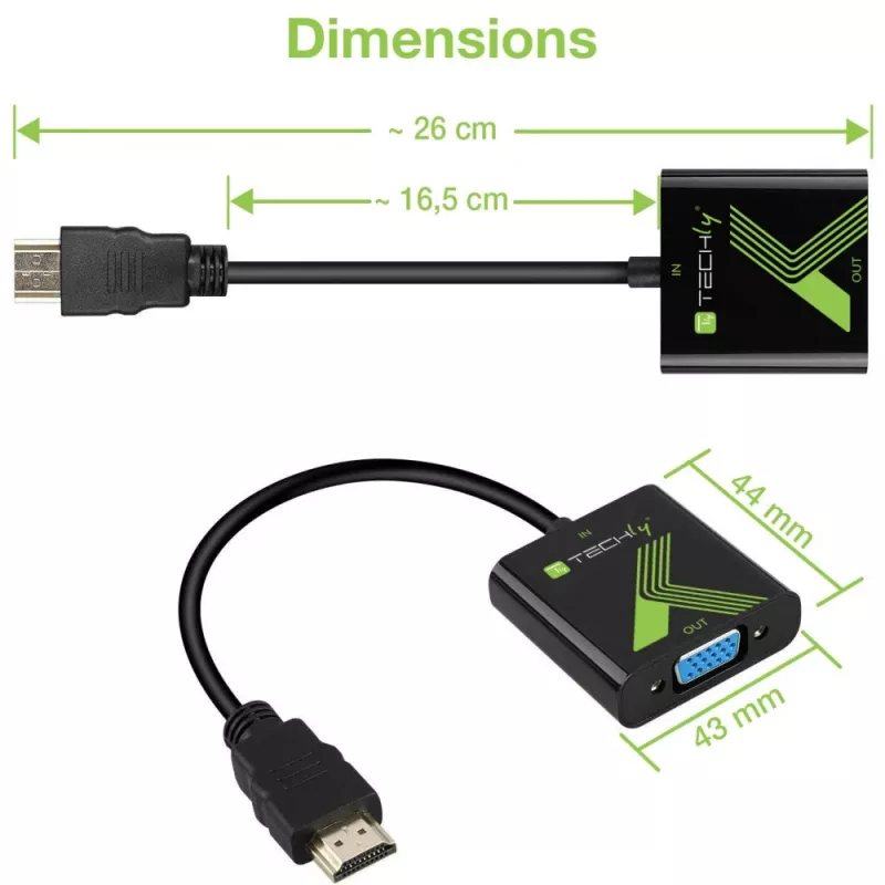 Techly Kabelkonverter-Adapter HDMI auf VGA mit Audio IDATA HDMI-VGA2A