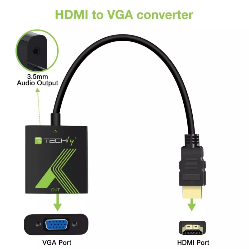 Techly Kabelkonverter-Adapter HDMI auf VGA mit Audio IDATA HDMI-VGA2A