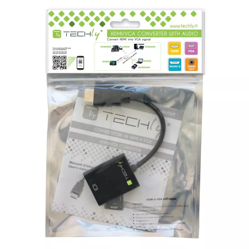 Techly Kabeladapter Konverter HDMI zu VGA mit Micro USB und Audio IDATA HDMI-VGA2AU