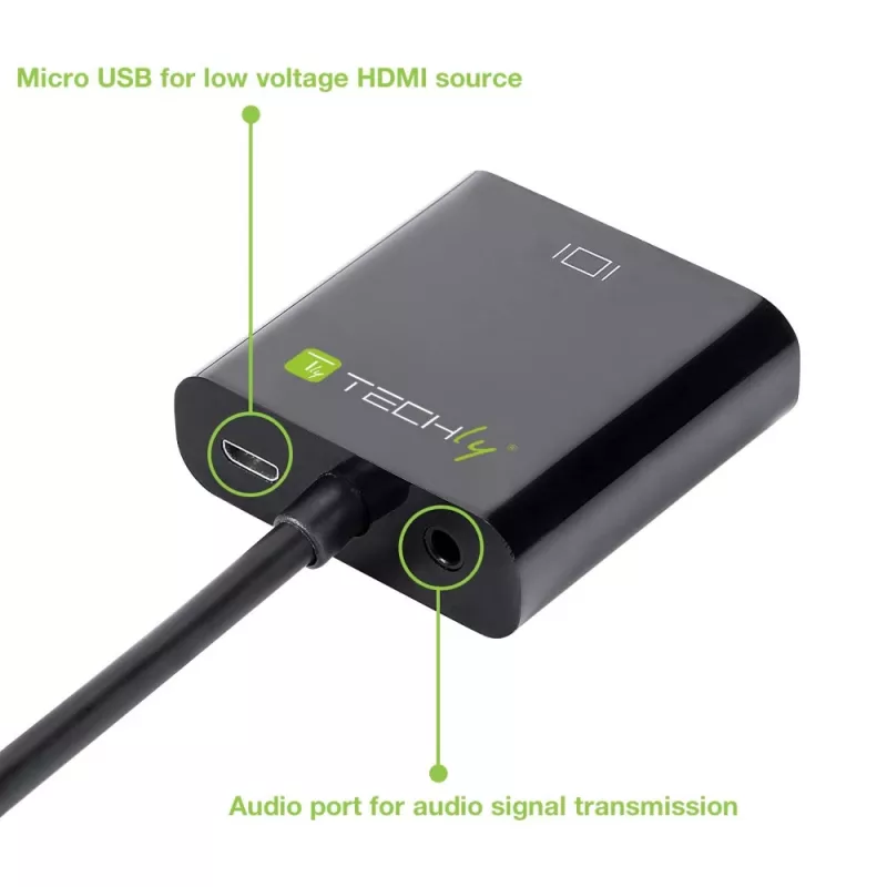 Techly Kabeladapter Konverter HDMI zu VGA mit Micro USB und Audio IDATA HDMI-VGA2AU