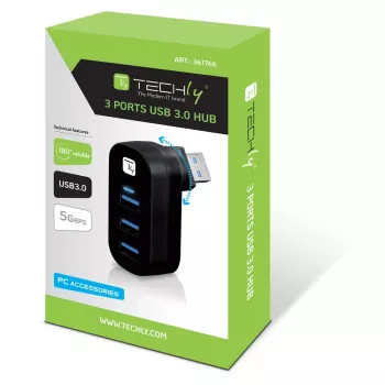 Techly IUSB3-HUB3-ROTB Interface Hub USB 3.2 Gen 1 (3.1 Gen 1) Type-A 5000 Mbit/s Schwarz