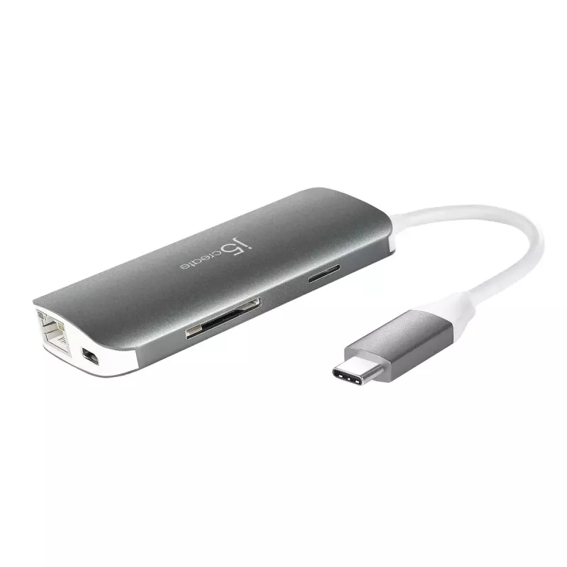 j5create JCD383 USB-C™ 9-in-1 Multi-Adapter, Silber und Weiß