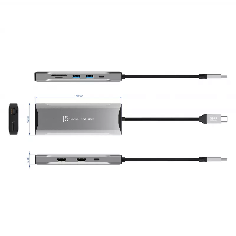 j5create JCD397-N 4K60 Elite USB-C Multi-Monitor Mini Dock Wired USB 3.2 Gen 1