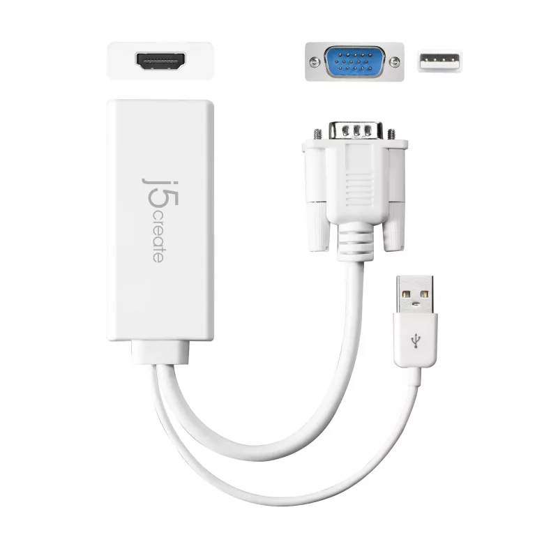 j5create JDA214 VGA-auf-HDMI-Video-Audio-Adapter Weiß 0,176 m